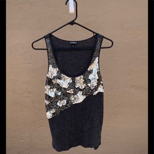 Express Gray tank top with silver sequins